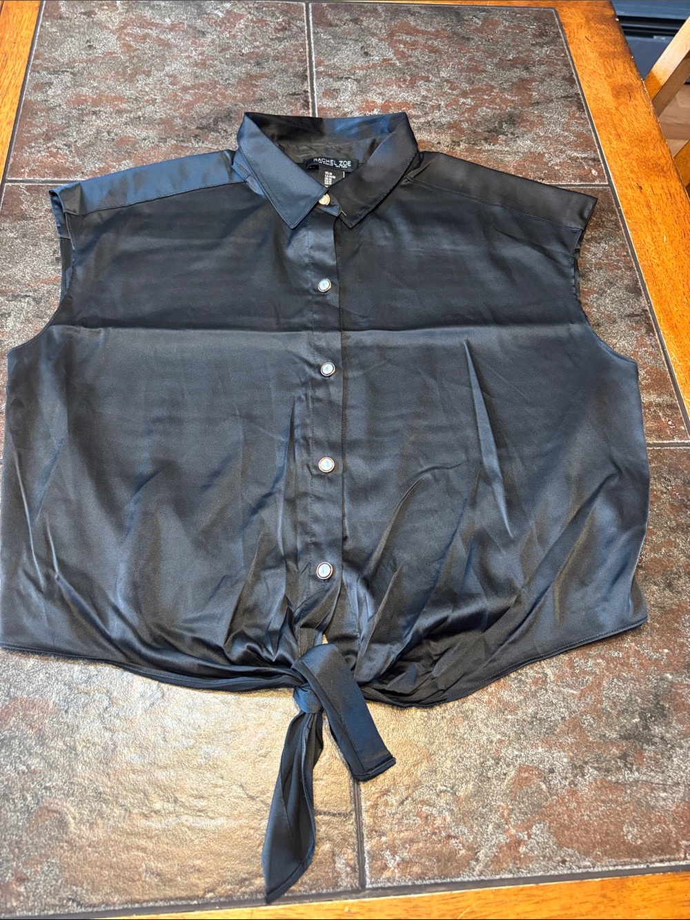 Rachel Zoe Black Sleeveless Button-Down Tie-Front Top
